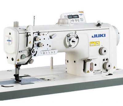 Juki LU-2810A7 1-nål raksöm med under, över och nålmatning. För kraftiga material. Komplett med bord, ställ och 220v motor. Kompressor behövs.