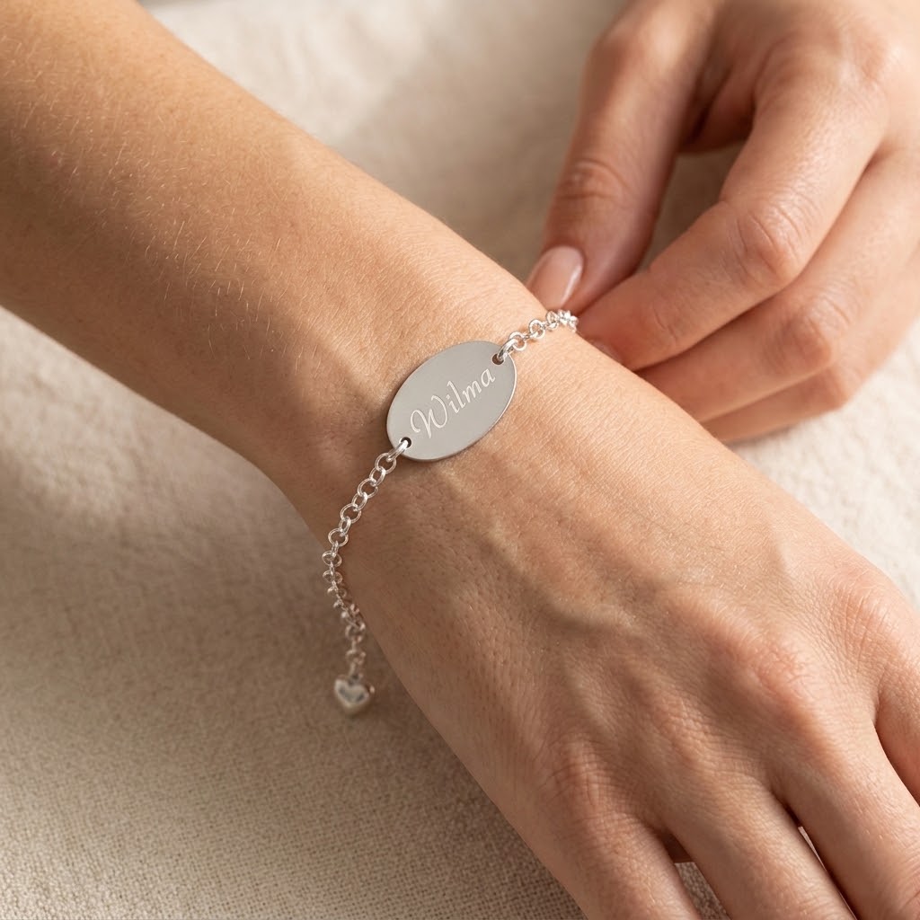 Ovalt personligt armband med gravyr - Silver - 2