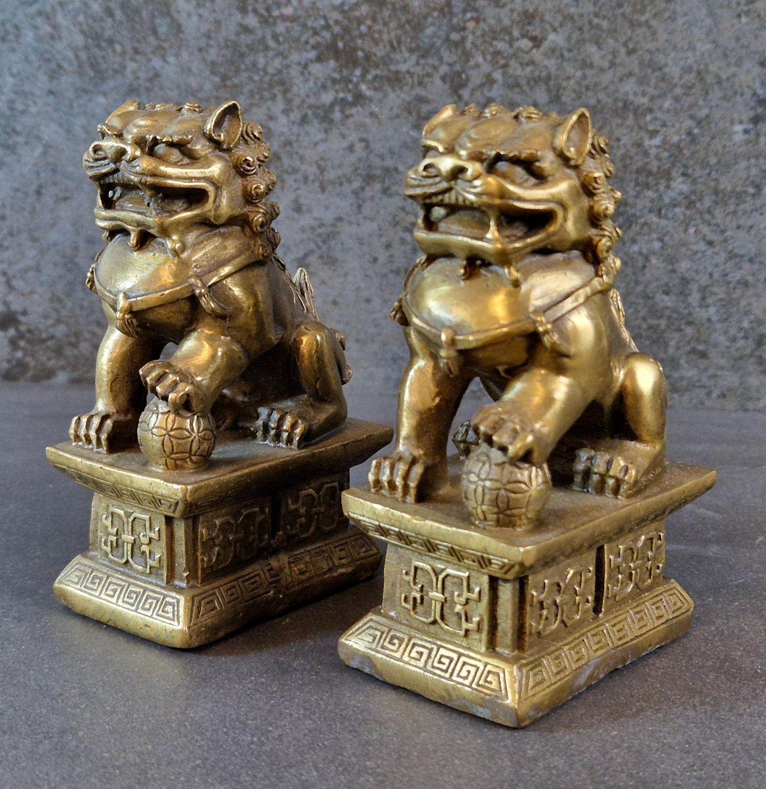 Fu Hund (Pekin Lejonen) Skulptur i  Brons - Par