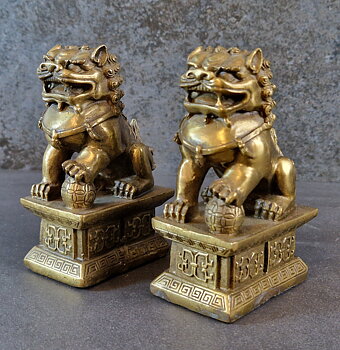 Fu Hund (Pekin Lejonen) Skulptur i  Brons - Par