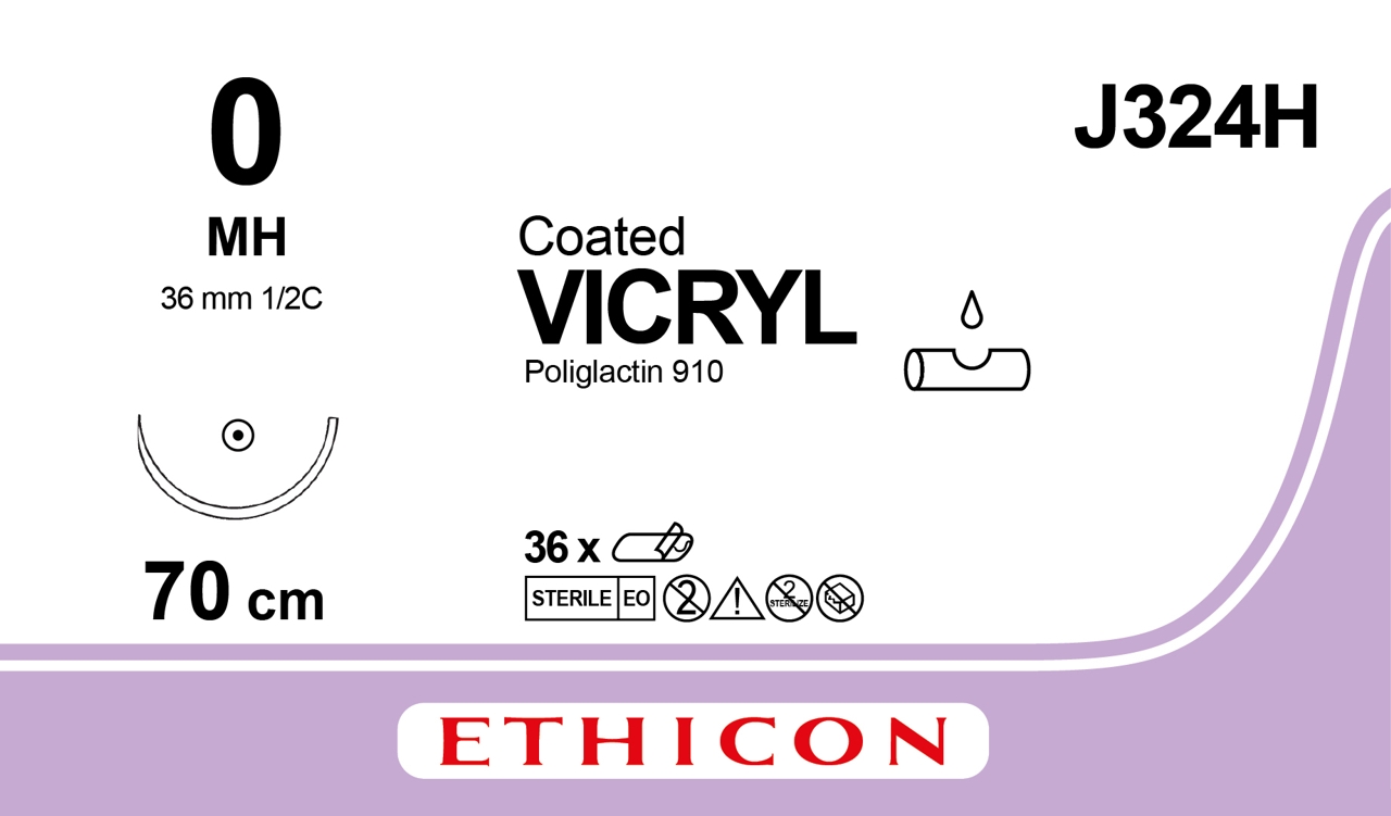 Vicryl sutur 0, J324H, MH needle, 70 cm purple