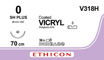 Vicryl sutur 0, V318H, SH needle, 70 cm purple