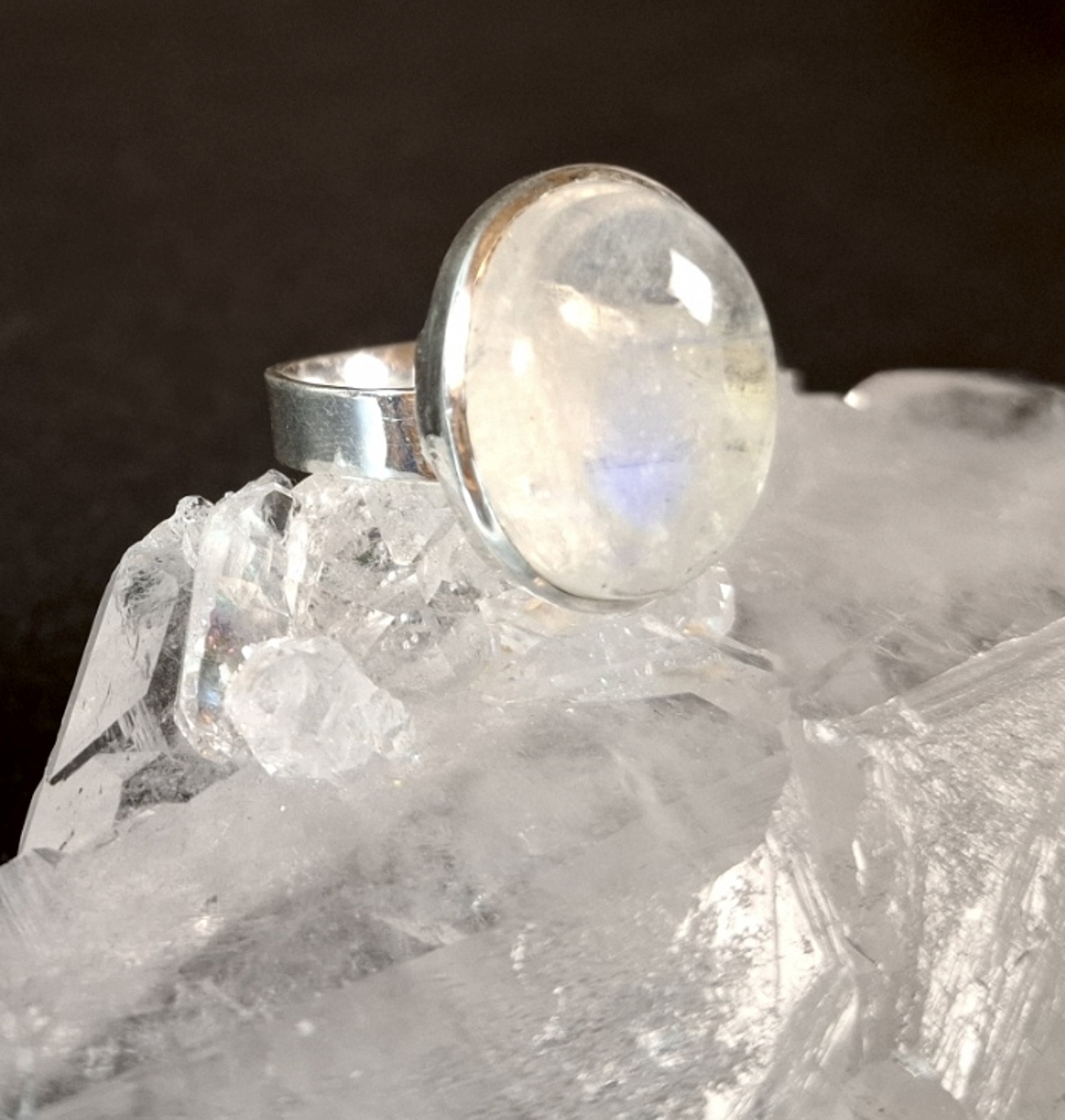 Regnbåges Månsten  Silver Ring  - 2