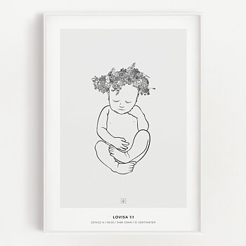 Lovisa Crown 1:1 scale birth poster with a floral wreath on the baby's head