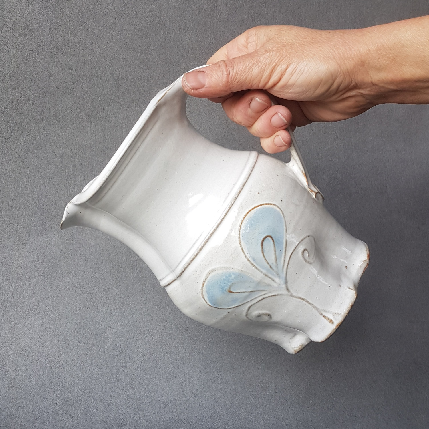 Stoneware pitcher, bluewings - 2