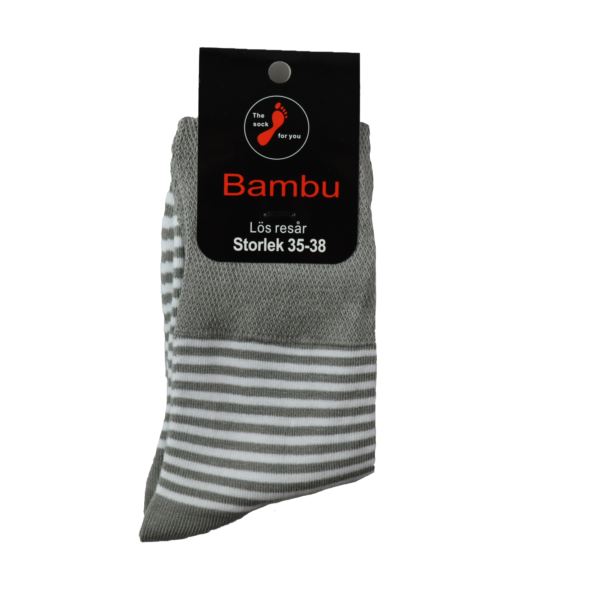 Lös resår utan tåsöm - ljusgrå-vitrandig Bambu