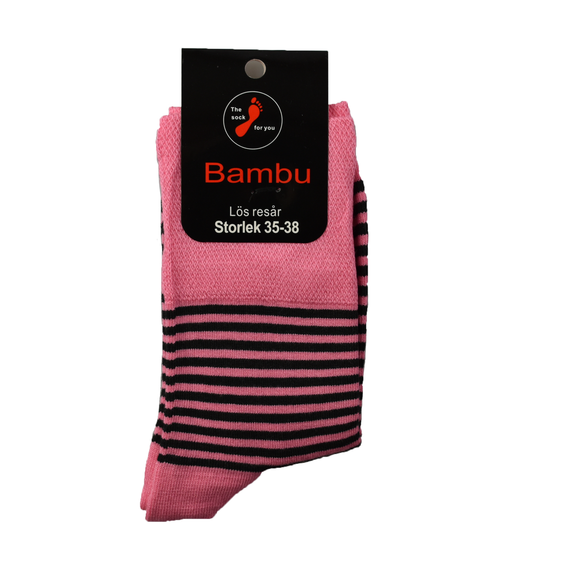 Lös resår utan tåsöm - rosa-svartrandig Bambu