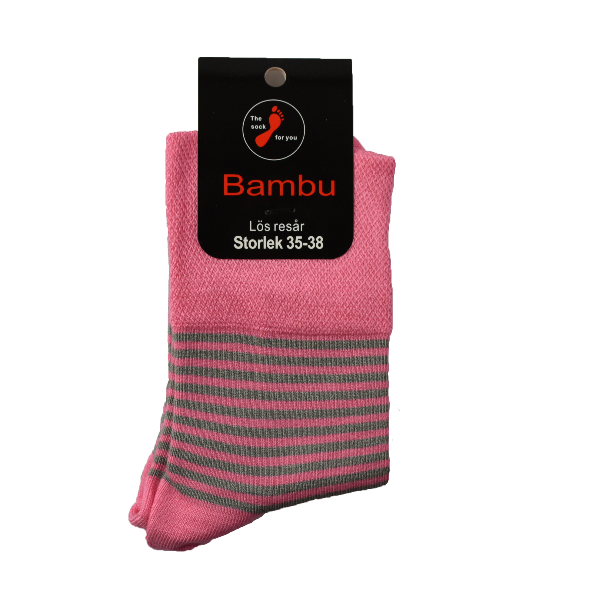 Lös resår utan tåsöm - rosa-ljusgrårandig Bambu