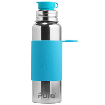Pura vattenflaska rostfritt stål 850 ml med sportlock och silikonhölje - aqua