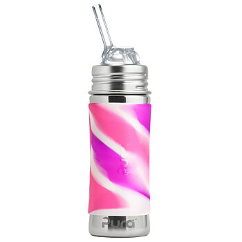 Pura sugrörsflaska 325ml rostfritt stål med silikonhölje - pink swirl