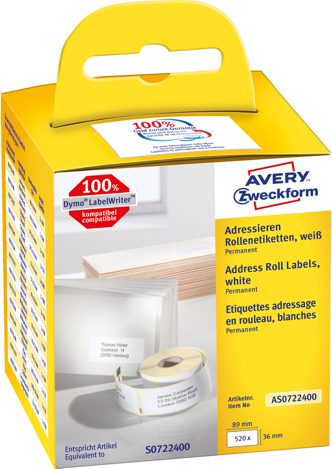 Etikett Avery 89x36mm 2x260/fp