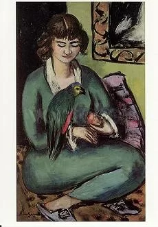 Beckman Quappi mit papagei, Postcard