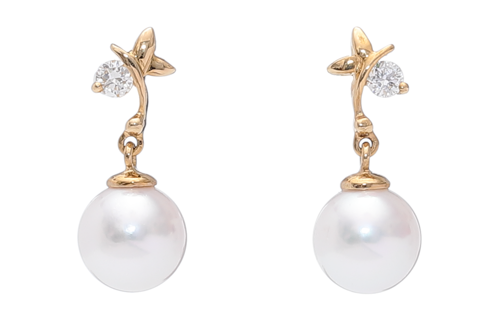 Perlenohrringe Akoya in AAA-Qualität mit Gold und Diamanten von 7–7.5 mm
