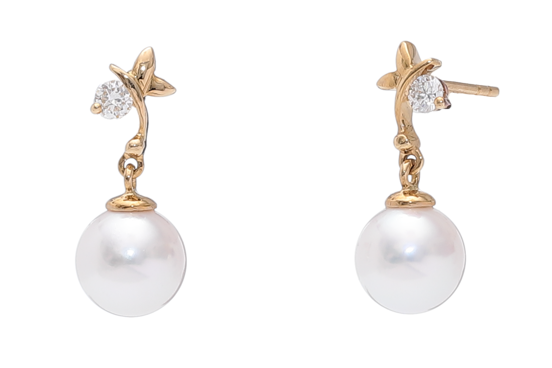 Perlenohrringe Akoya in AAA-Qualität mit Gold und Diamanten von 7–7.5 mm - 2