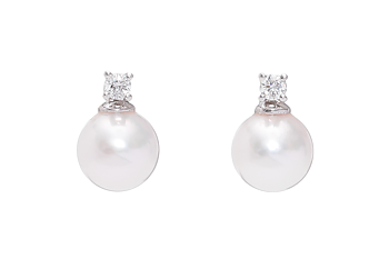 Perlenohrringe Akoya mit Weißgold und Diamanten von 7.5 mm