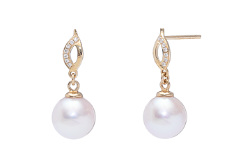 Perlenohrringe Akoya in AAA-Qualität mit Gold und Diamanten  8 mm