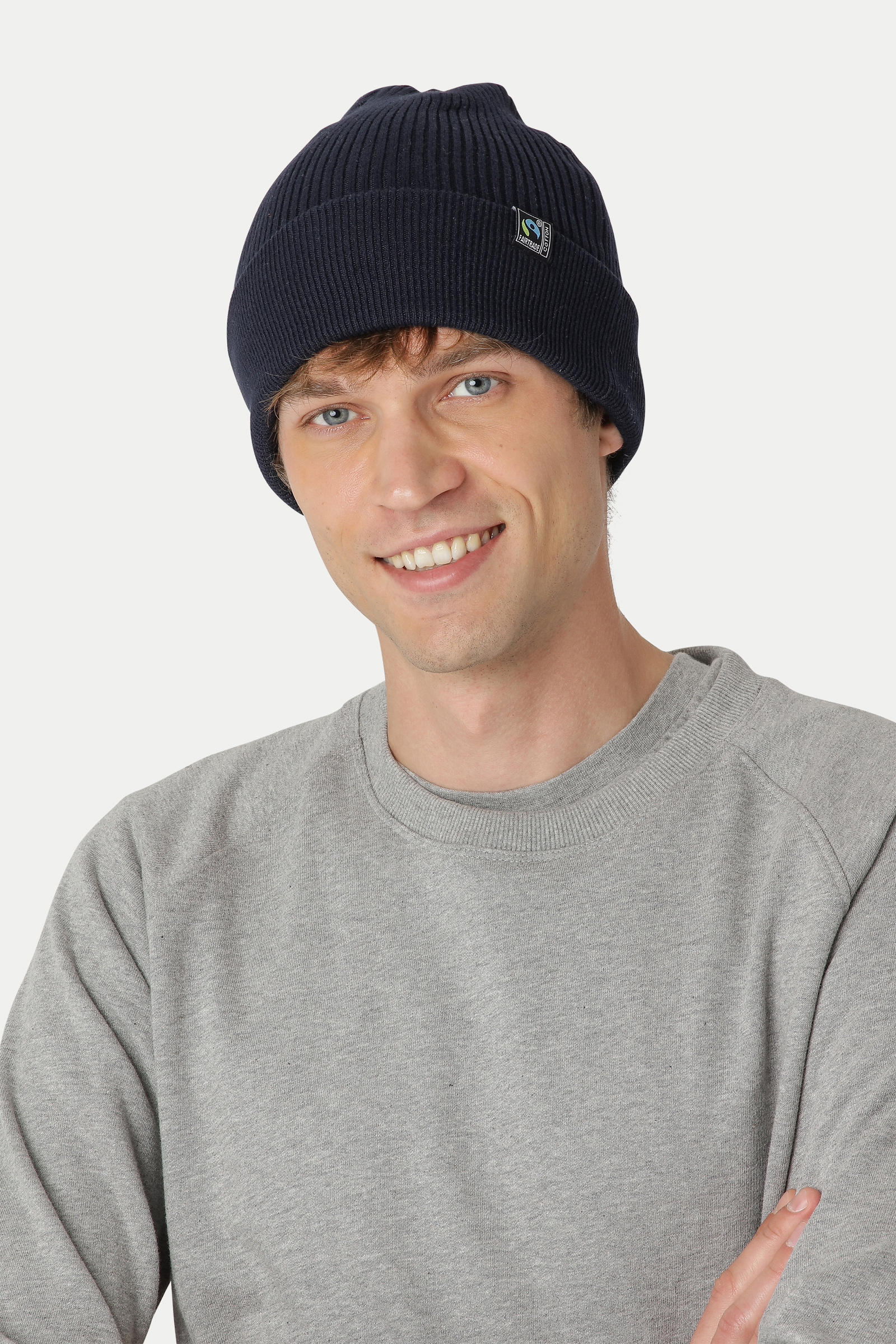 Mixed Knit Beanie 2x1 Rib, Unisex, Navy, Neutral, Fairtrade & Organic GOTS - 3