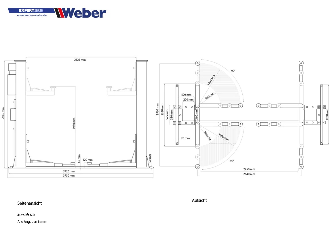 2-Pelarlyft Weber Expert Serie Autolift 6.0 - 6