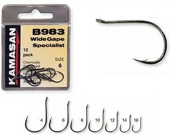 Kamasan B983 är en vass och stark metkrok med bredare gap