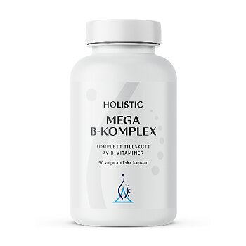 Mega B Komplex från Holistic innehåller 90 kapslar med samtliga b-vitaminer