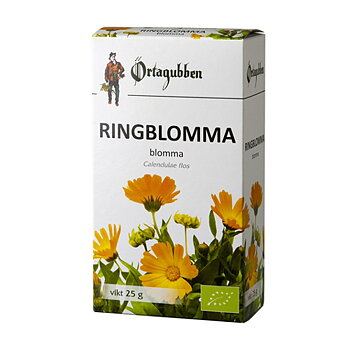 Ekologisk torkad ringblomma från Örtagubben i vit pappersförpackning om 25 gram