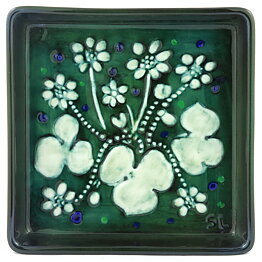 Sylvia Leuchovius (1970s) Green Wall Plaque with White Flowers 13 cm