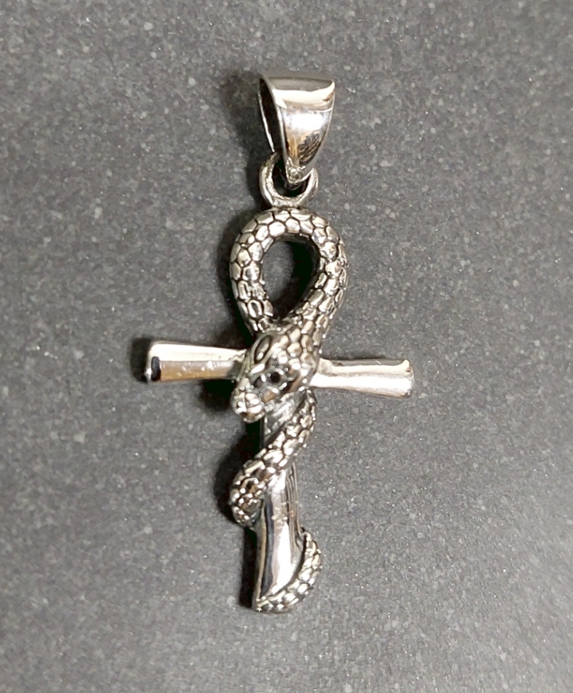 Ankh Kors i Silver med Orm - 45mm