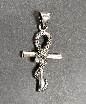 Ankh Kors i Silver med Orm - 45mm
