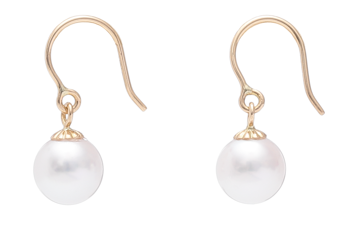 Orecchini con perle Akoya di qualità AAA da 7-7,5mm con ganci in oro