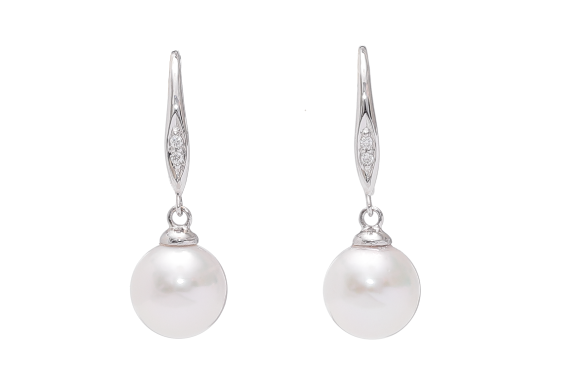 Pendientes de oro blanco con perlas Akoya de 8-8.5 mm de calidad AAA y diamantes