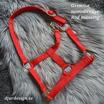 SHETLAND Röd mässing grimma med namn brodyr A-B 40 cm C-D 27 cm