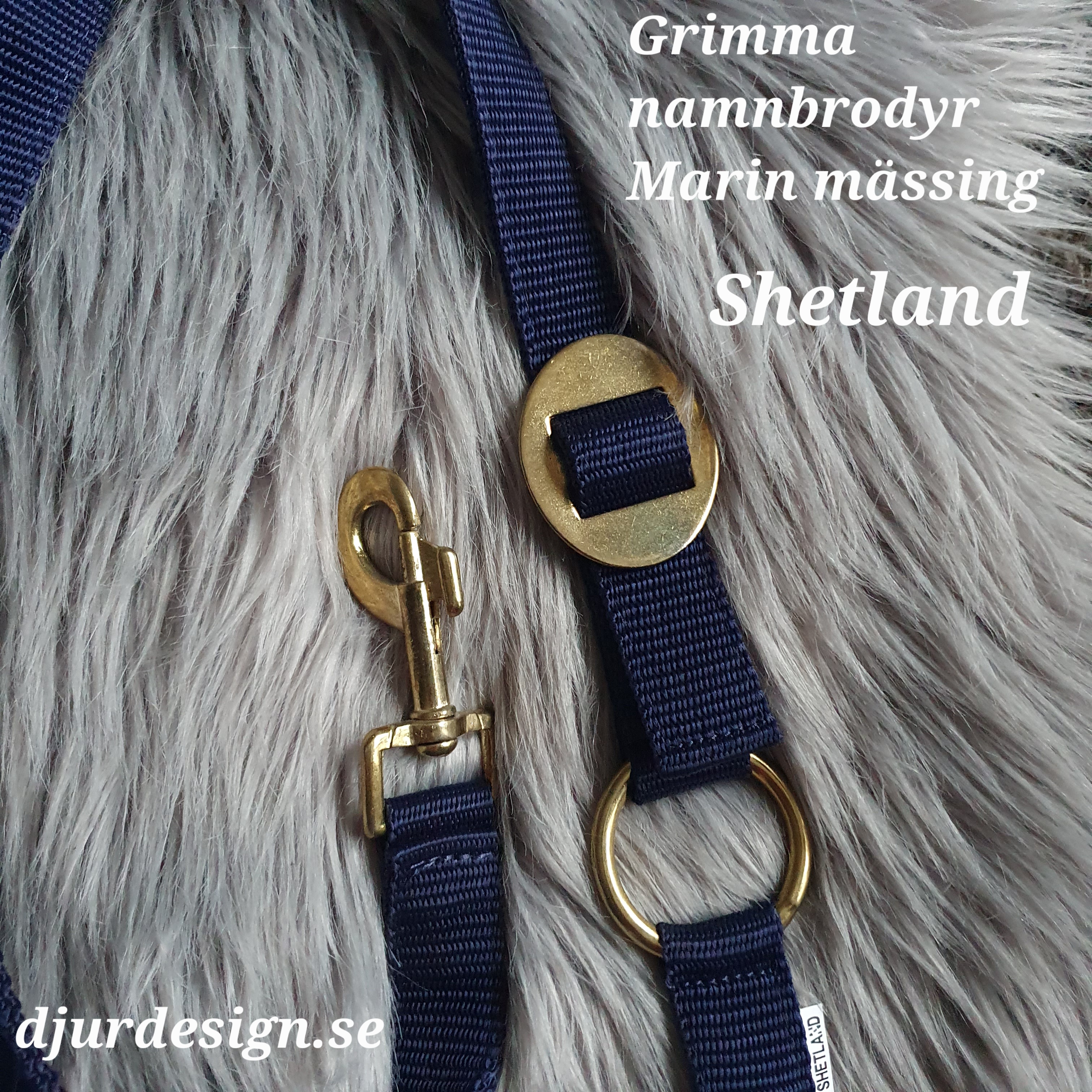 SHETLAND Marinblå mässing grimma  med namn brodyr A-B 40 cm C-D 27 cm - 8