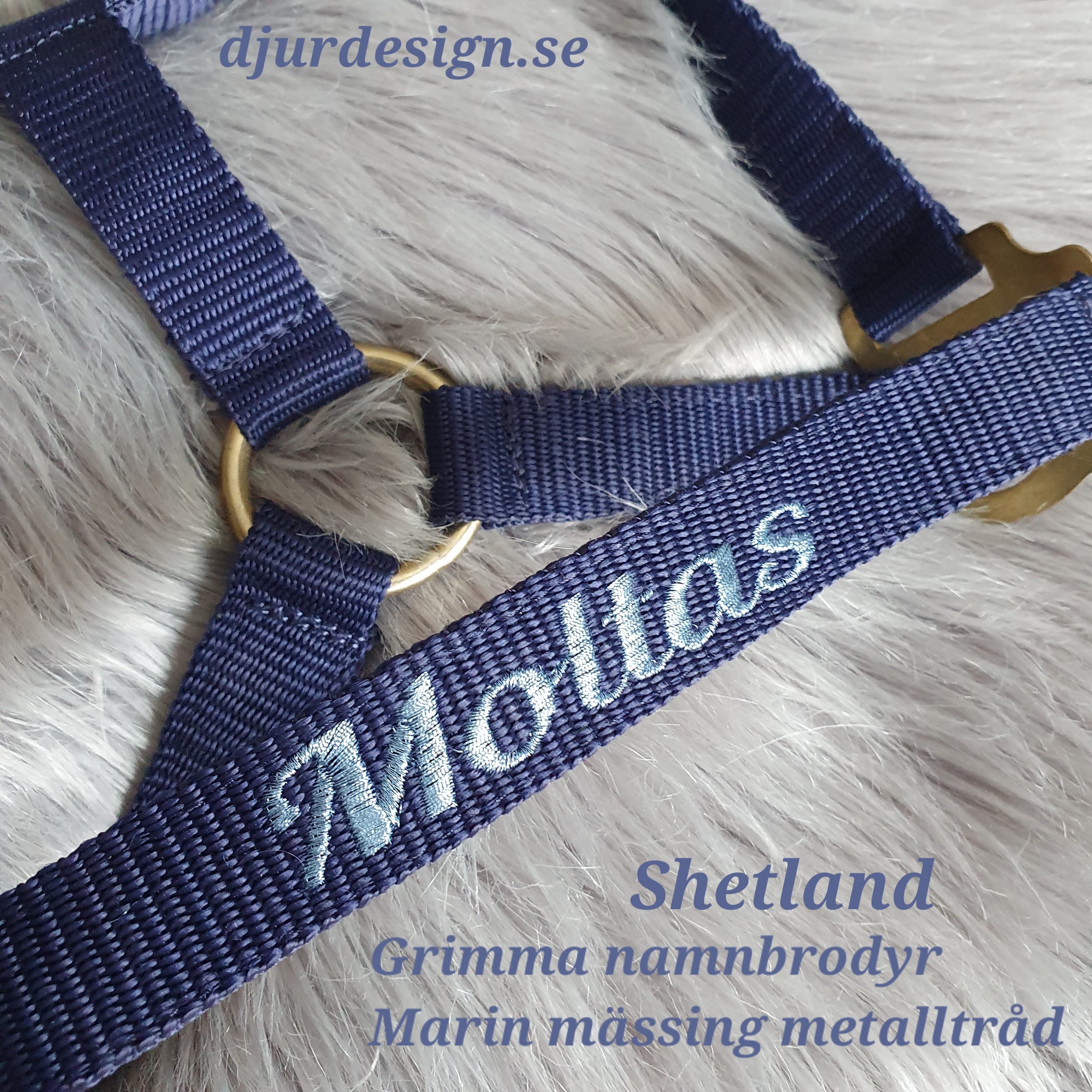 SHETLAND Marinblå mässing grimma  med namn brodyr A-B 40 cm C-D 27 cm - 5