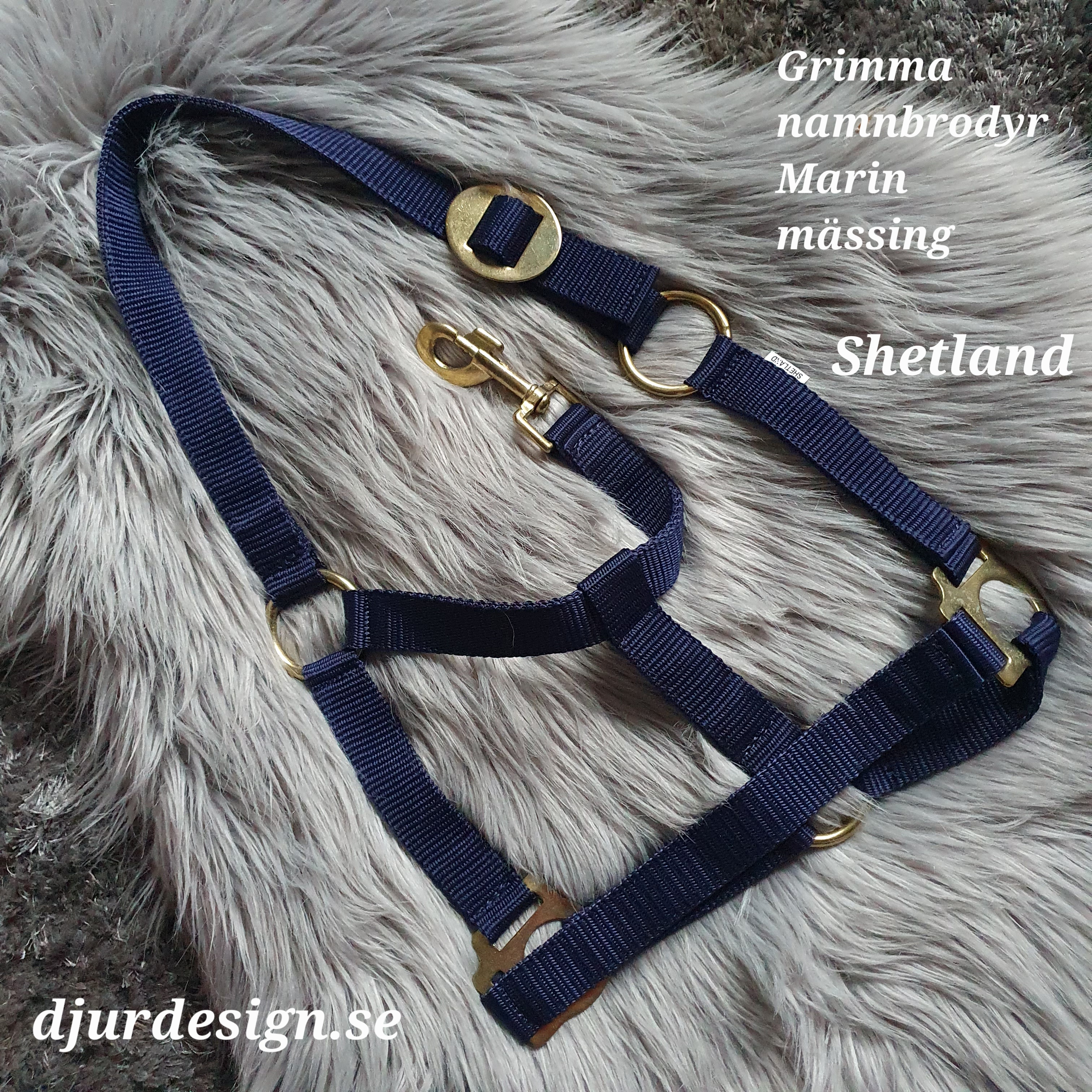 SHETLAND Marinblå mässing grimma  med namn brodyr A-B 40 cm C-D 27 cm - 6