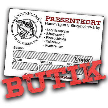 Presentkort i våran fysiska sportfiskebutik i Stockholm från 100kr