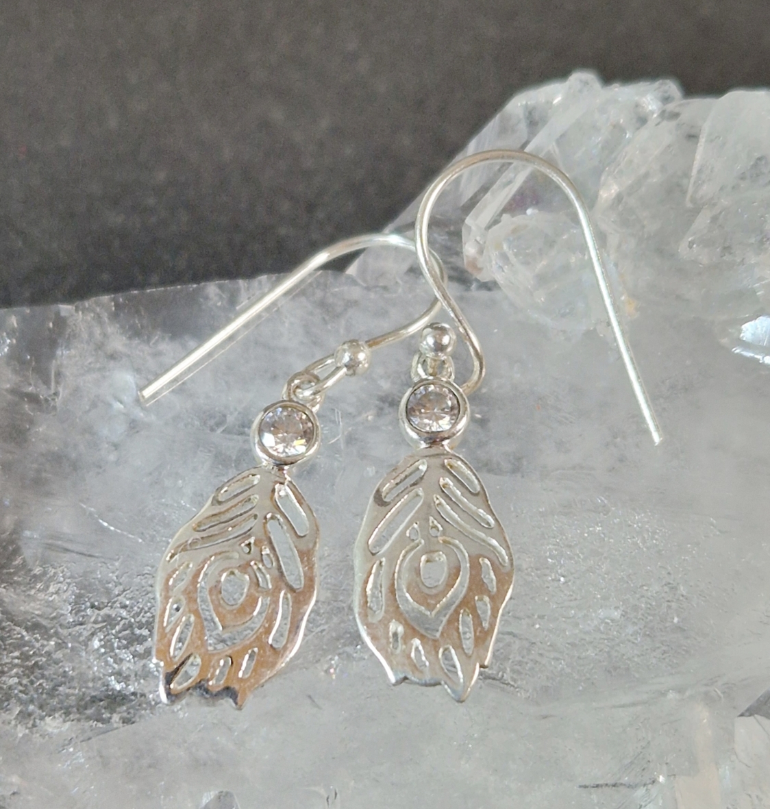 Löv Örhängen i silver med rund cabochon. - 9
