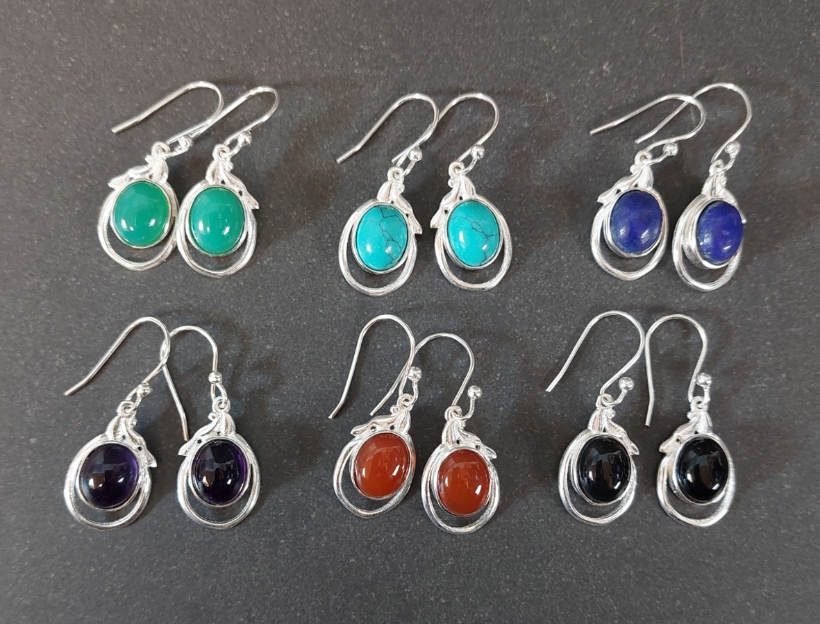 Örhängen Silver med oval Cabochon - 2