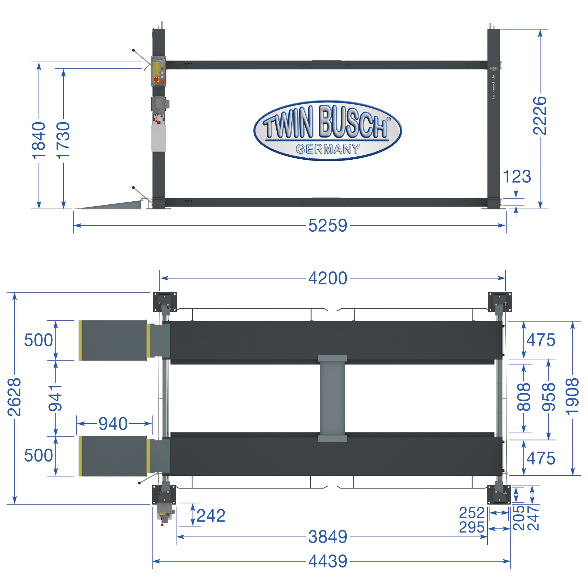 Fyrpelarlyft Parkering 3,6 t Grey Line - 14