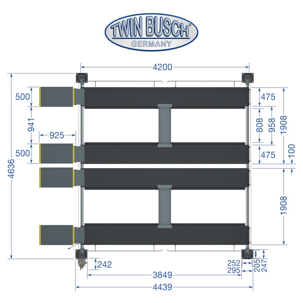 Fyrpelarlyft dubbel parkering 3,6 t Grey Line - 13