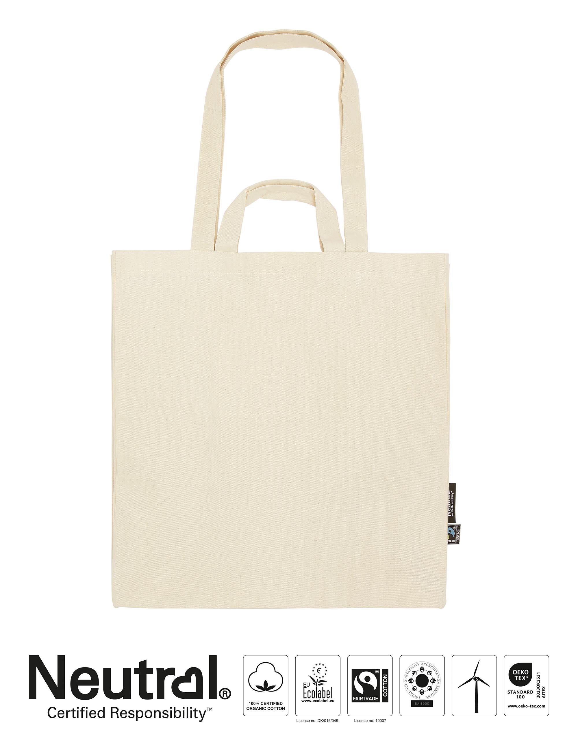 Tygkasse - Dubbla handtag - Neutral - Fairtrade & EKO GOTS - 13 olika färger - 13