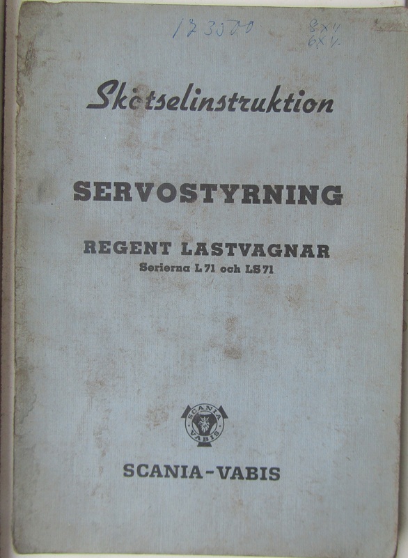 1956 Scania-Vabis Servostyrning Regent L 71 och LS 71 Skötselinstruktion