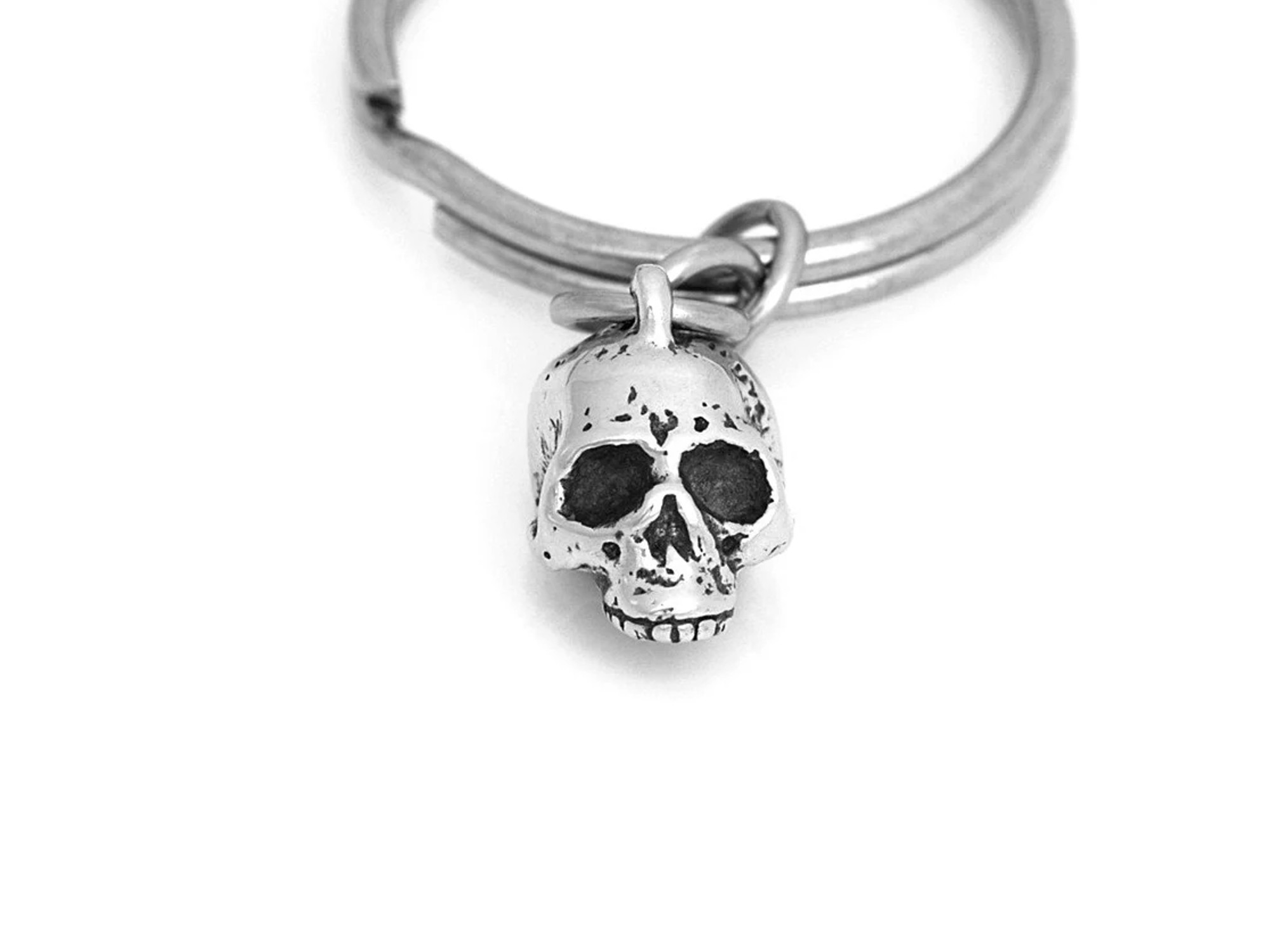 Liten Döskalle Nyckelring, Mänskligt Kranium Nyckelhållare i Tenn och Stål - 2