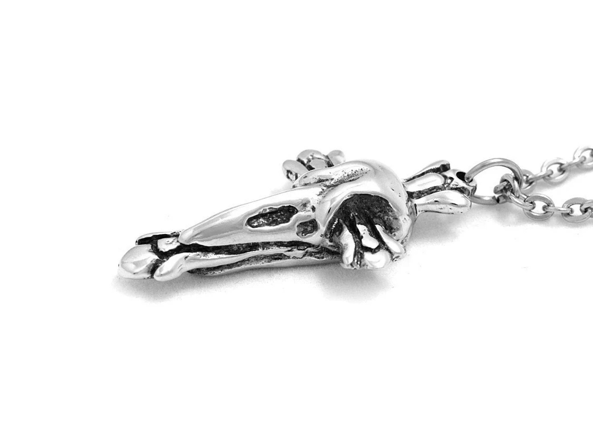 Korpskalle Kors Halsband, Fågelskalle Smycke i Tenn - 3