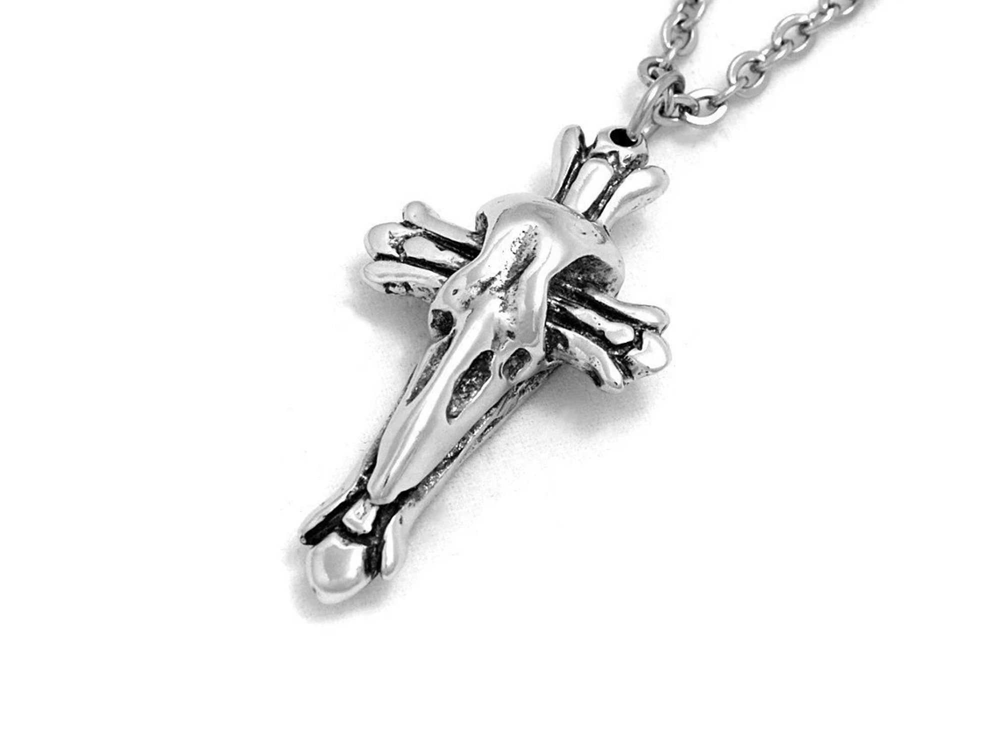 Korpskalle Kors Halsband, Fågelskalle Smycke i Tenn