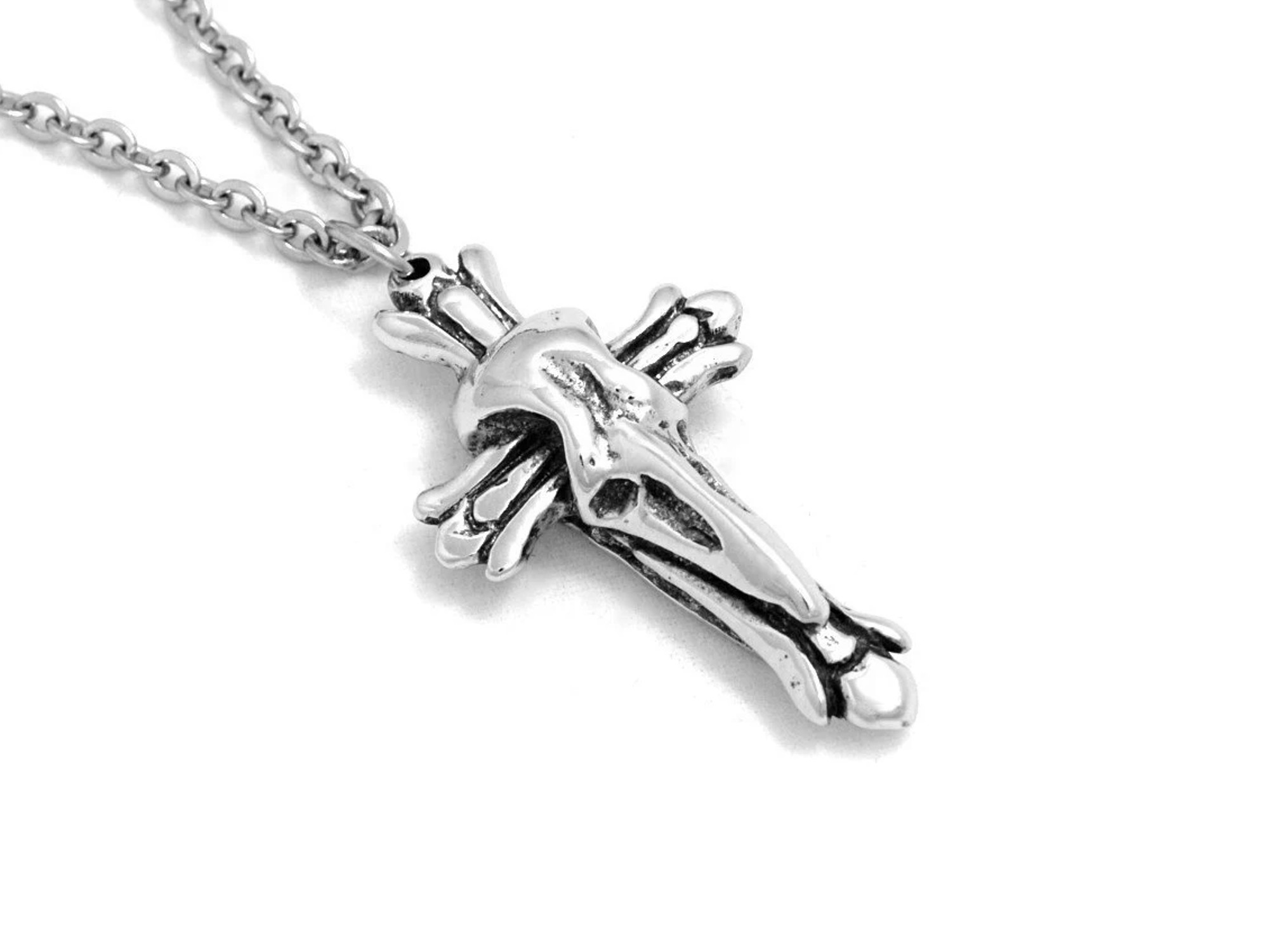 Korpskalle Kors Halsband, Fågelskalle Smycke i Tenn - 2