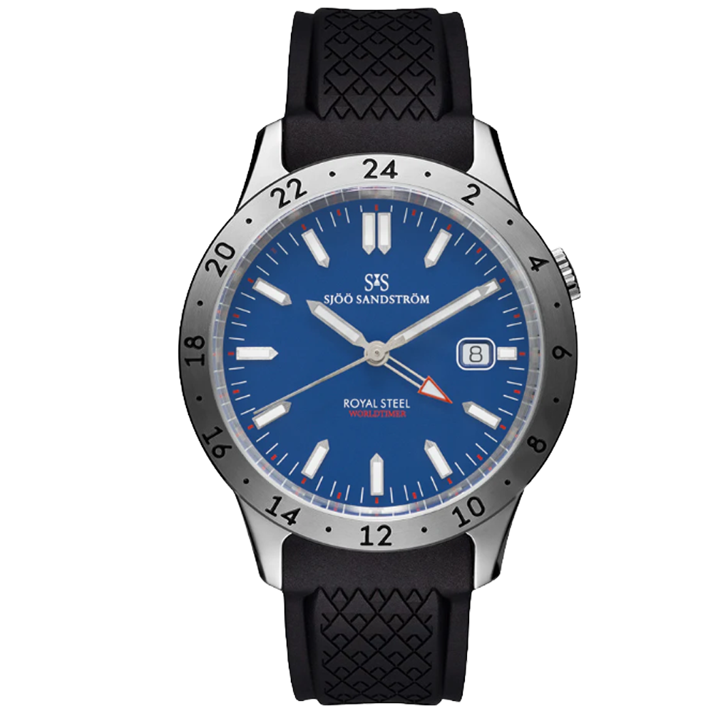 020791 Sjöö Sandström Royal Steel Worldtimer 41 blå