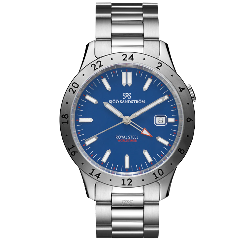 Sjöö Sandström Royal Steel Worldtimer 41 blå 020807