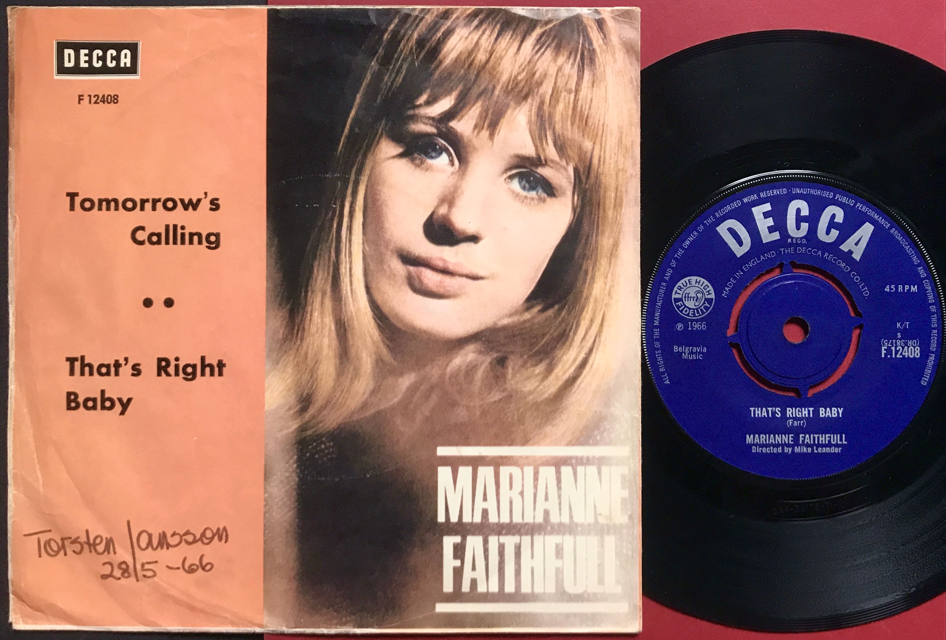 MARIANNE FAITHFULL - Tomorrow´s calling Swe PS 1966 - 2