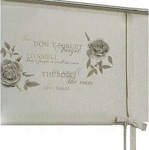 Hissgardin linnefärg med Rosor "Don´t forget to smell the roses"  shabby chic lantlig stil