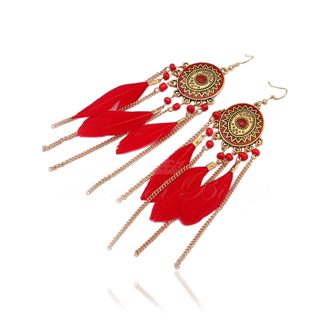 Inka Passion Red - Feather Earrings Delicious Retro Style & Red Feathers - 2